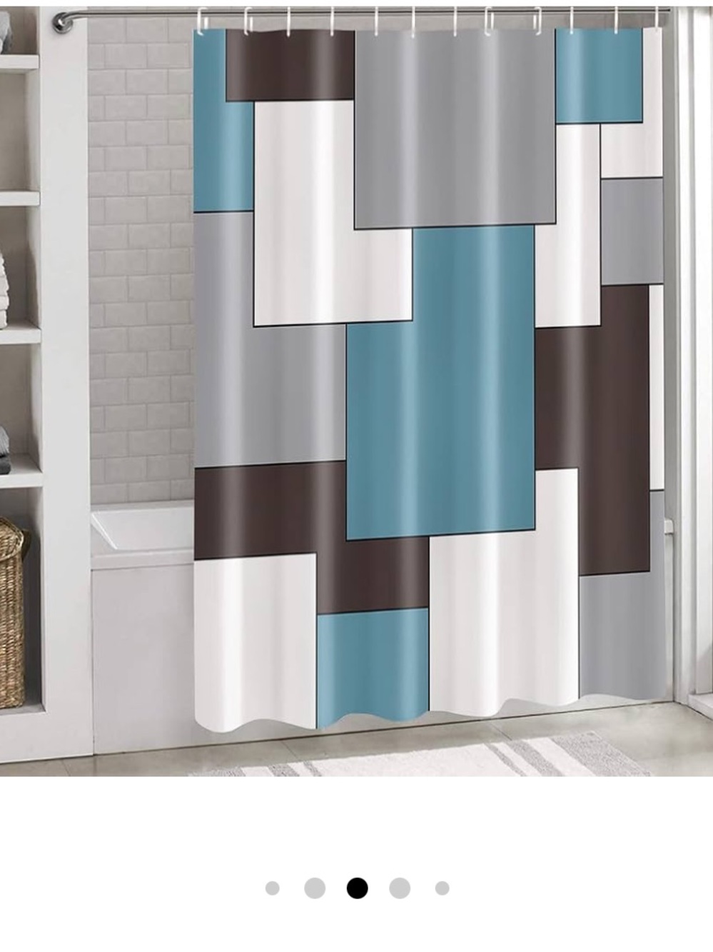 2 Pc Geometric Blue Modern Bathroom Shower Curtain Set with 12 Hooks New